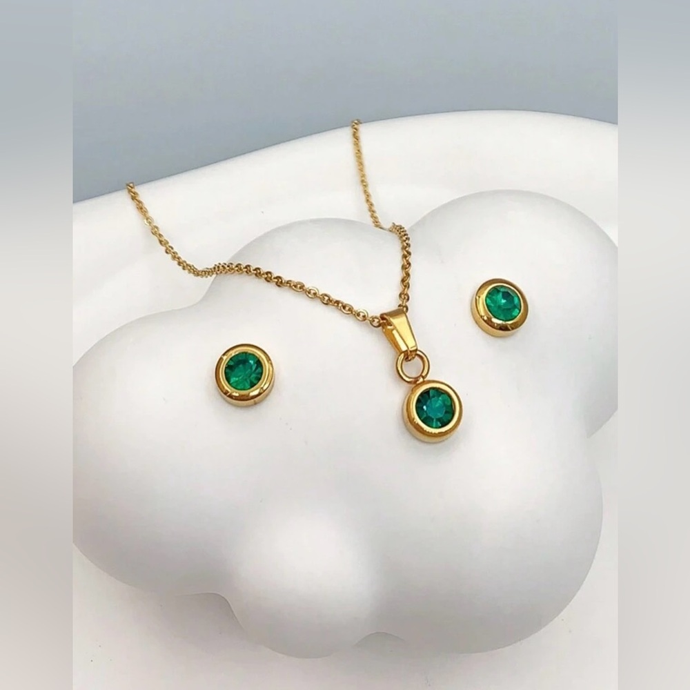 Women's 18K Gold Plated Stainless Steel Round Cubic Zirconia Necklace Set